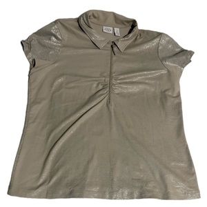 Women's Zenergy Golf by Chico’s Beige Gold Embroidered 1/4 Zip Polo Shirt Top